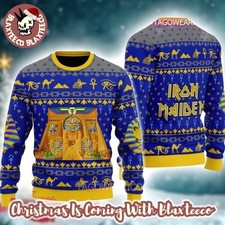 1Iron Maiden Powerslave Pixel Egypt Symbols Pharaoh Eddie Ugly Xmas Sweater