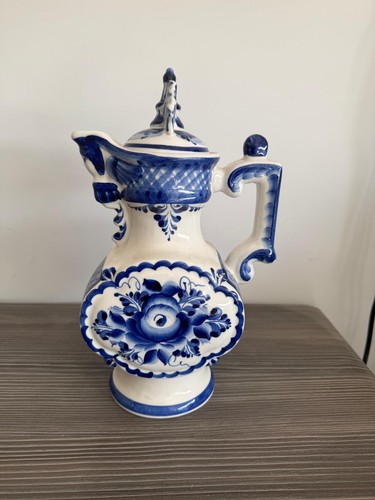 Russian gzhel porcelain lidded - porcelain,