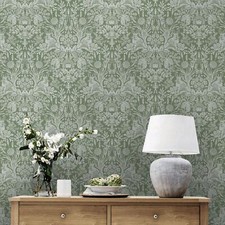 World of Wallpaper Harlen Woodland Damask 50342 Green Leaves Rabbits