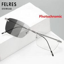 Unisex Metal Rimless Photochromic Myopia Nearsighted Glasses Square Sunglasses 