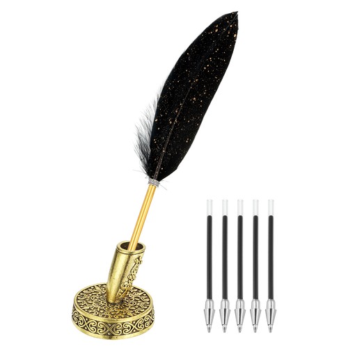 Black feather ballpoint pens - black,