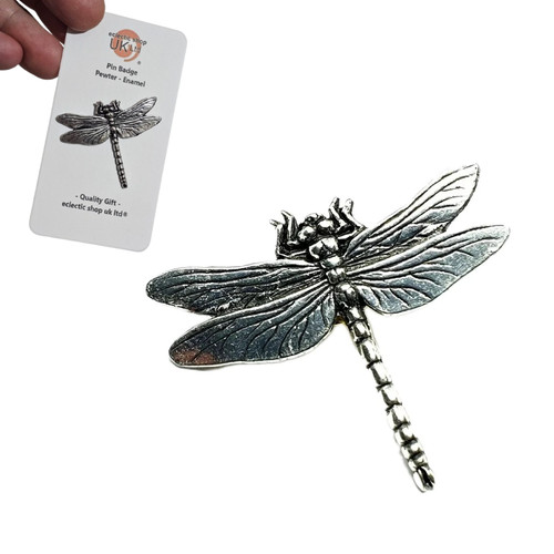 Dragonfly pewter pin badge - pewter,