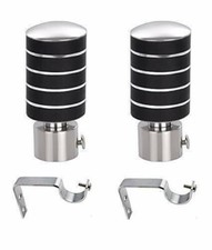 Set of 10 Curtain Rod Finials & Brackets Black Silver Hardware Window Accessory