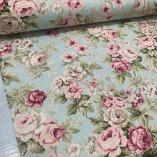 Roses Upholstery Fabric, Shabby Chic Pastel Pink Floral Country Curtain Fabric