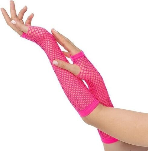 Neon fishnet gloves long - fishnet,