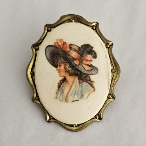 Gold tone metal oval - tone, porcelain