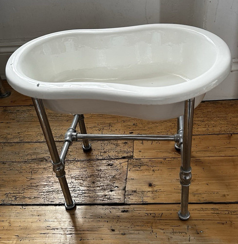 Vintage enamel baby bath - vintage, with