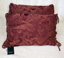 2 x Vintage Laura Ashley Burgundy Jacquard Rectangular Cushions Cherubs 