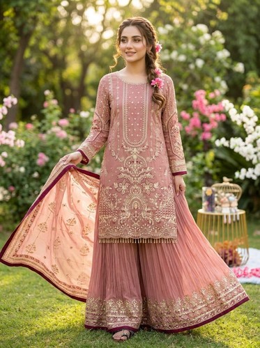 Peach pakistani salwar kameez - peach,