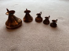 5 pc  COLLECTABLE  VINTAGE SET COPPER KITCHENALIA WATER BEER MEASURING JUGS