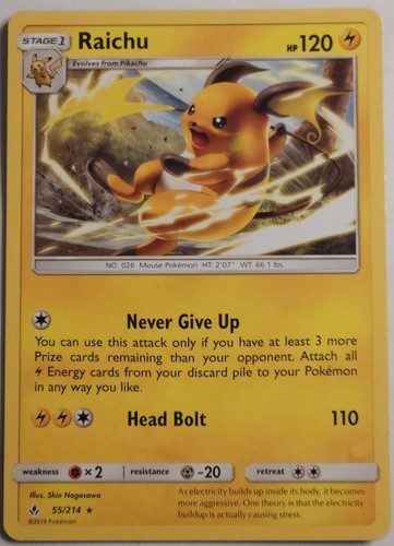 Raichu 214 pokemon card - raichu, 55/214