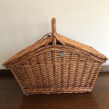 Vintage Optima 4 Person Wicker Picnic Basket Original China Cutlery And Boxes