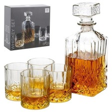 Whiskey Decanter Set 5pc 900ml Glass Carafe Tumbler Glasses Rum Whisky Gift