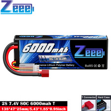 Zeee 7.4V 2S Lipo Battery T Plug 6000mAh 80C Hardcase for RC Airplane Car Boat