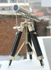 Vintage Brass Silver Desk Telescope Handmade Wooden Tripod Nautical Decorative