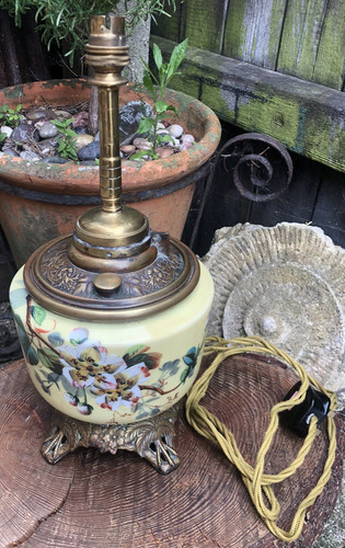 Electrified oil lamp - , antique