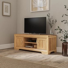 Oak TV Stand Unit Bevel Oak Furniture Land 124 cm New Ex Display RRP £459