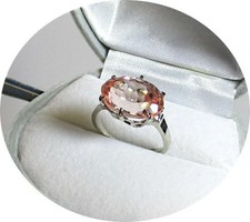 3.50 Ct Oval Cut Padparadscha Sapphire Diamond Anniversary Ring 14K White Gold