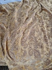 Vintage Yellow Gold Chenille brocade Jaquard Damask Paisley Long Curtain Pair