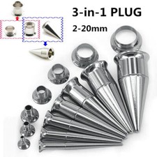 1 Pair 2-20mm Stainless Steel Ear Tapers 3 in 1 Double Flared Ear Plug Tunnels