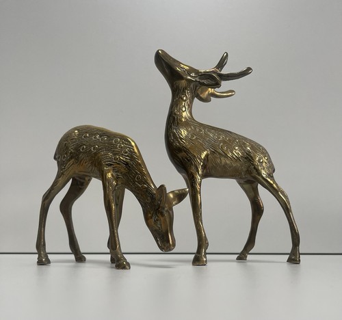 Vintage brass deer pair stag - brass,