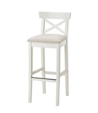 Ikea INGOLF Bar stool with backrest, white/Hallarp beige, 75 cm See Description