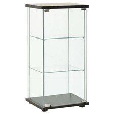 Small Glass Display Cabinet 3 Shelves Door Black MDF Base Top Narrow Vitrine UK
