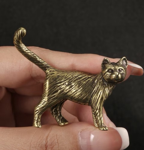 Small brass coloured metal cat - brass-coloured,