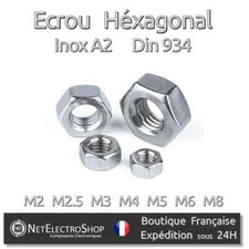 Hexagonal nut HU, stainless A2, Din 934, M2 M2.5 M3 M4 M5 M6 M8, lot of 5 to 100 pcs