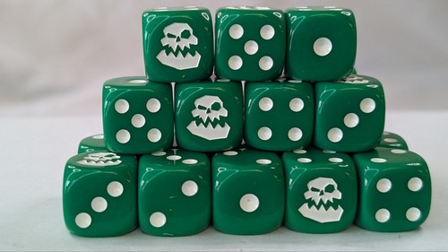 Ork green 16mm dice - d6,