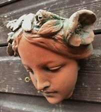 Art nouveau female face decorative wall plaque stone home garden ornament 13cmH