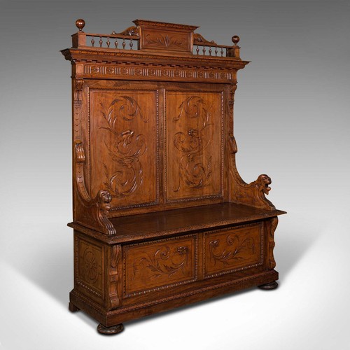 Large antique hall settle - hall,