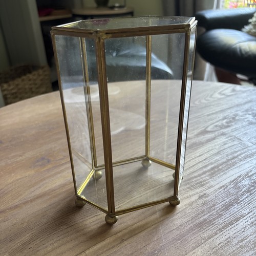 Vintage brass glass hexagon - vintage,