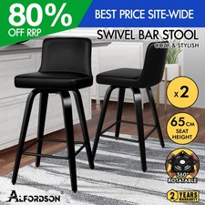 ALFORDSON 2x Swivel Bar Stools Bailey Kitchen Wooden Dining Chair ALL BLACK