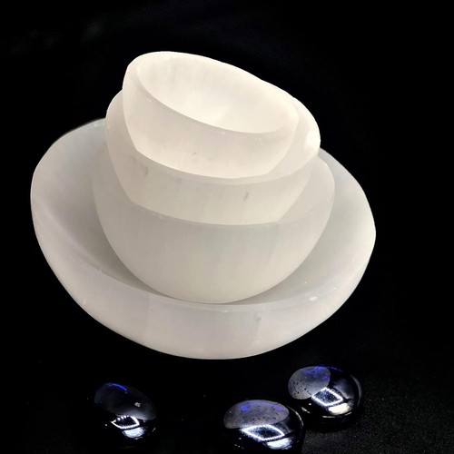 Selenite crystal round bowl - selenite,