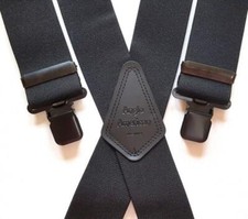 Mens Black Braces Heavy Duty 1.5" or 2" for Motorbike Dinner Suit Work Trousers
