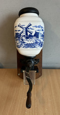 Vintage Delft Ceramic & Wood Wall Mounted Manual Coffee Grinder