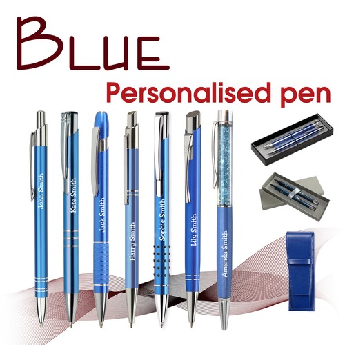 Personalised metal pen blue - pen,