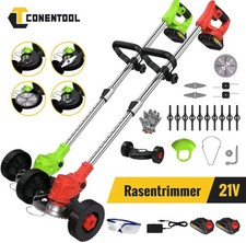 Cordless Strimmer Grass Cutter Garden Lawn Edger +2 Rechargeable Battery Wheels