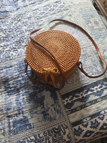 Women handwoven round rattan - handwoven,