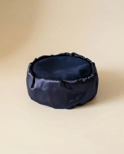 Vintage navy satin pillbox - satin, hat