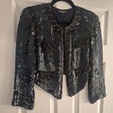 Topshop Cropped Black Sequin & Beaded Evening Jacket – UK 10 