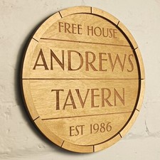 Personalised wooden barrel pub sign / unique customisable cask end sign