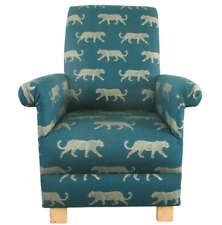 Fryetts Leopards Teal Green Fabric Adult Chair Armchair Gold Small Bedroom New