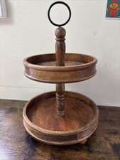 Wood 2 Tiered Tray | Rustic Farmhouse Decor Christmas Serving Cake Stand Brown