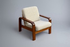 One HS Danish 1 Seater Sofa Armchair Mid Century Modern Couch Teak 1950 Beige Wool