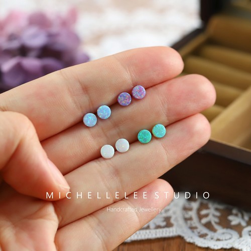 Simple geometric opal stud - simple,