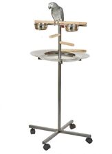 Parrot-Supplies T-Bar Parrot Play Stand With Steps, Feeders And Tray - Black
