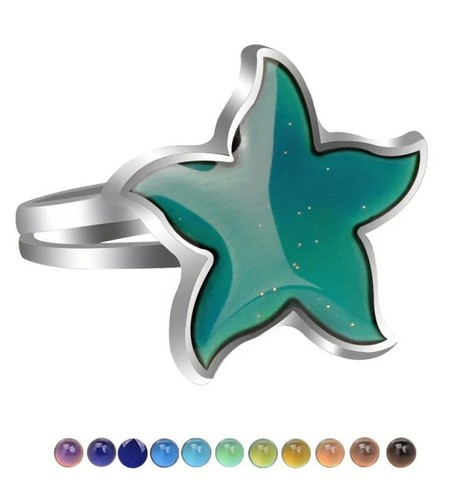 Adjustable starfish mood ring - starfish,