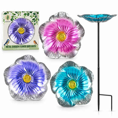 Bird bath metal flower large - bird,